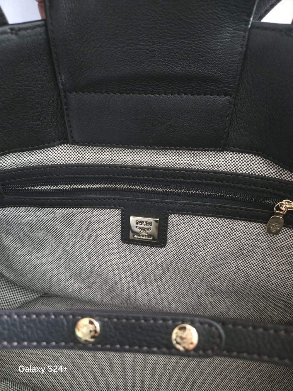 Black Leather Women’s Tote Bag with Gold Hardware - Picture 3 of 4